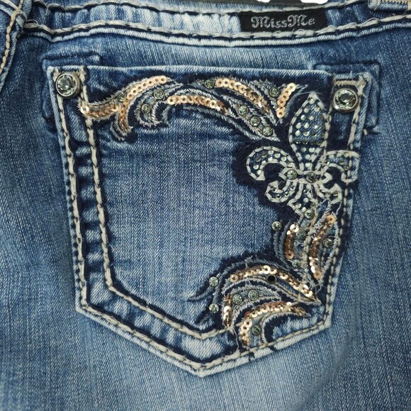 Miss Me Skinny Jeans READ Womens 26 Rhinestone Pockets Low Rise Distressed Denim - Picture 8 of 16